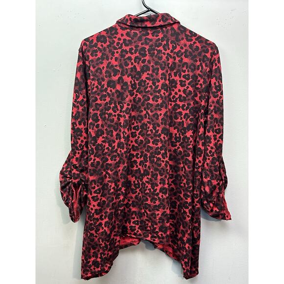 Soma Button Down Swing Tunic Top Womens XL Red Slub Knit Cotton Animal Print - Picture 2 of 8